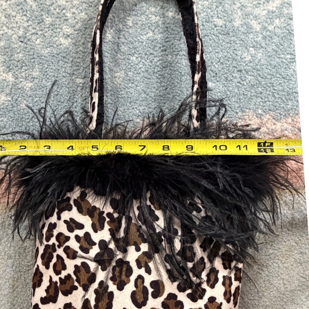 Leopard Print Faux Fur Tote Bag Ostrich Feather Girls Night Out Bachelorette - Picture 6 of 13
